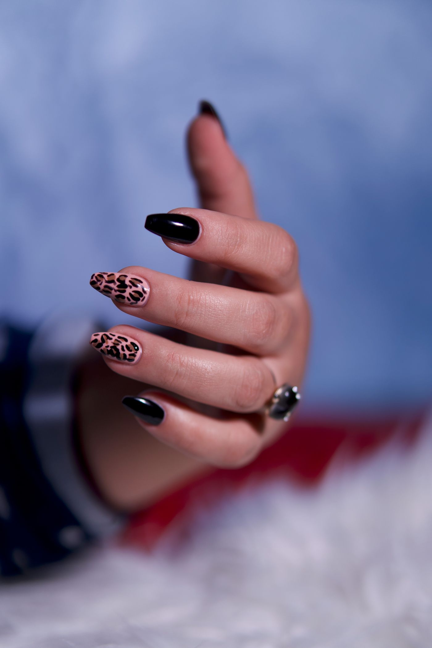 Black and leopard print custom nail design